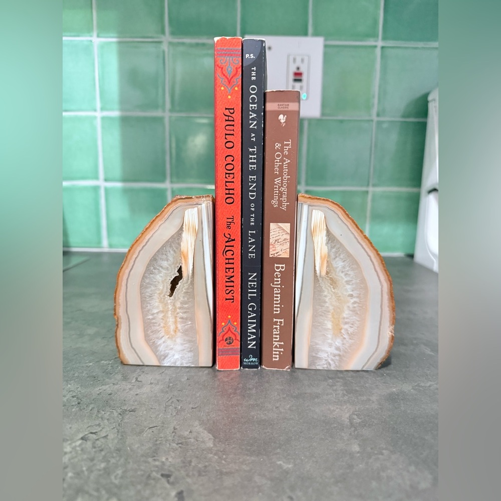 polished Brazilian agate geode bookends